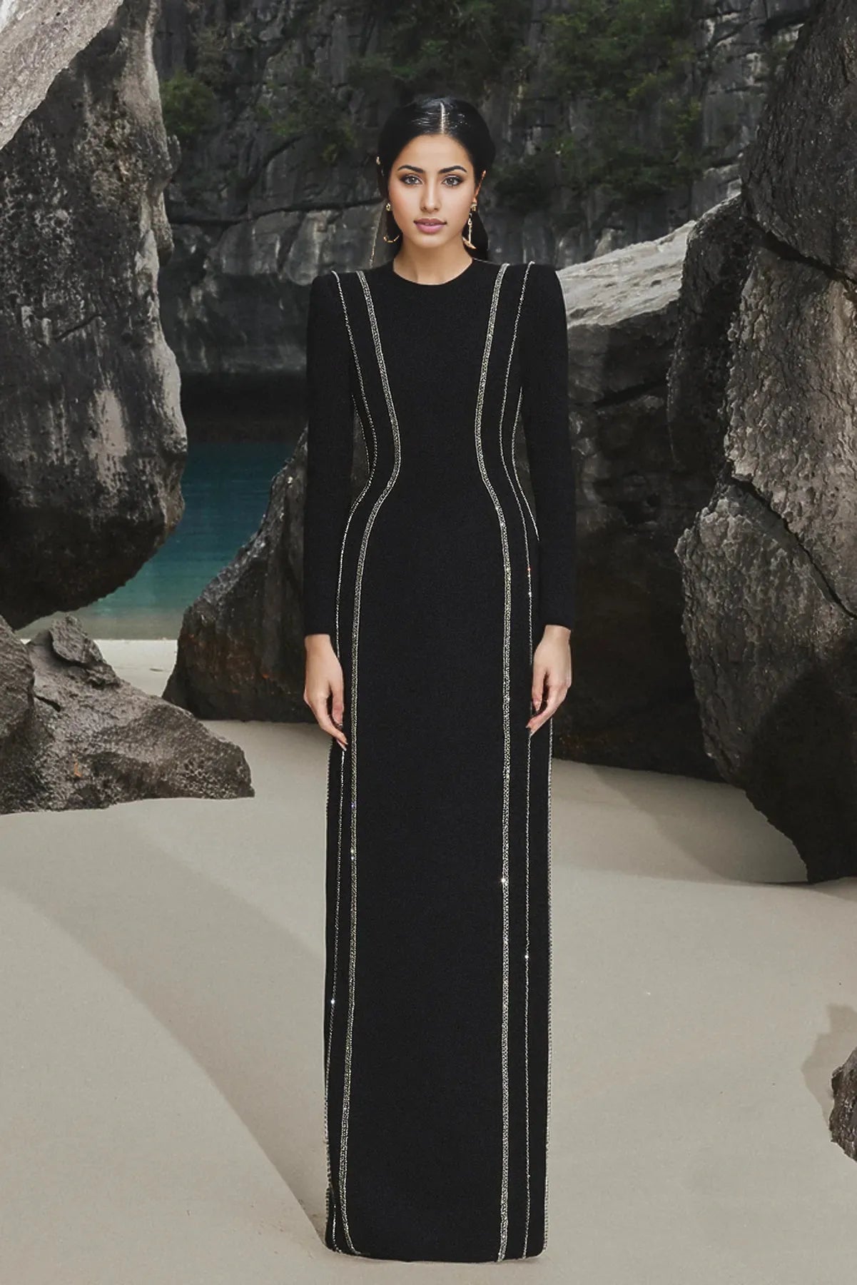 crystal-trim column gown – Zimal