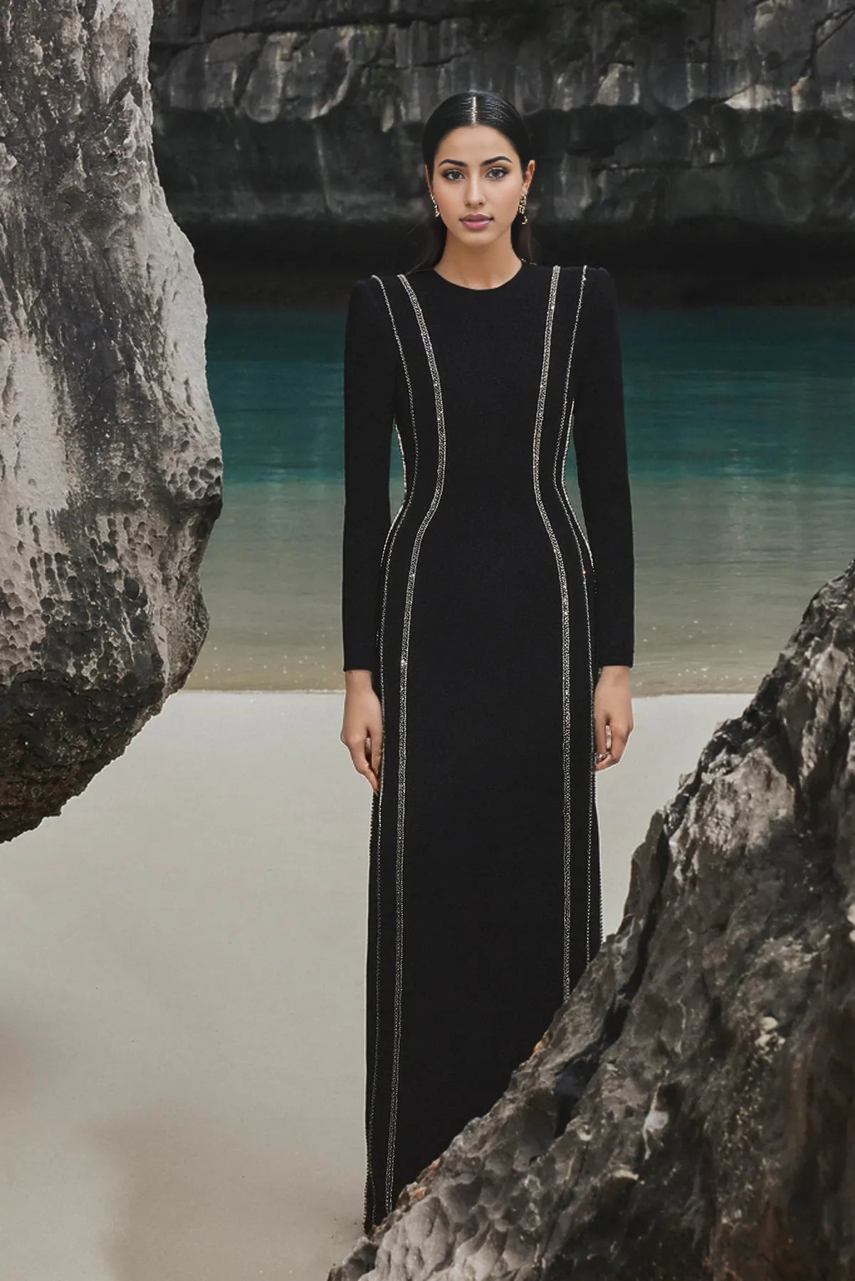 crystal-trim column gown – Zimal