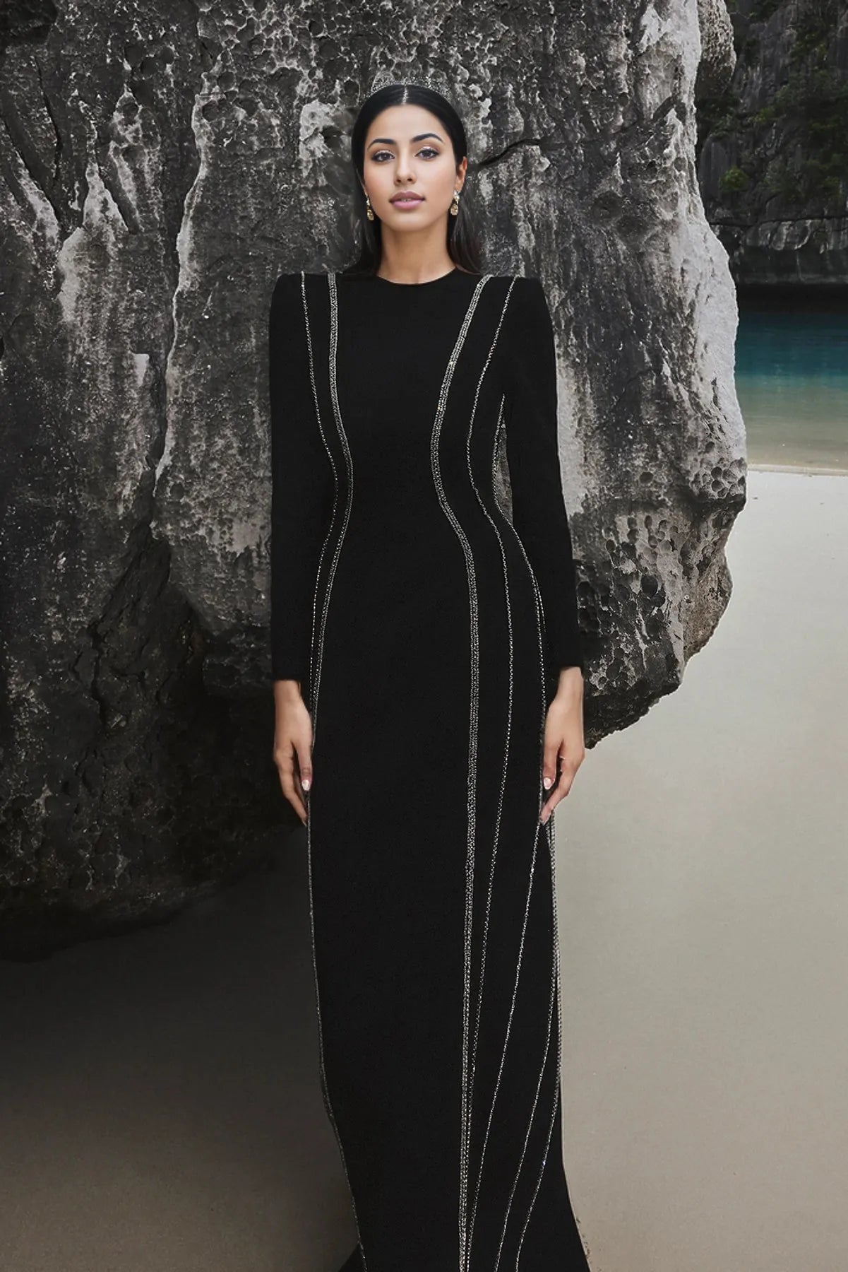 crystal-trim column gown – Zimal