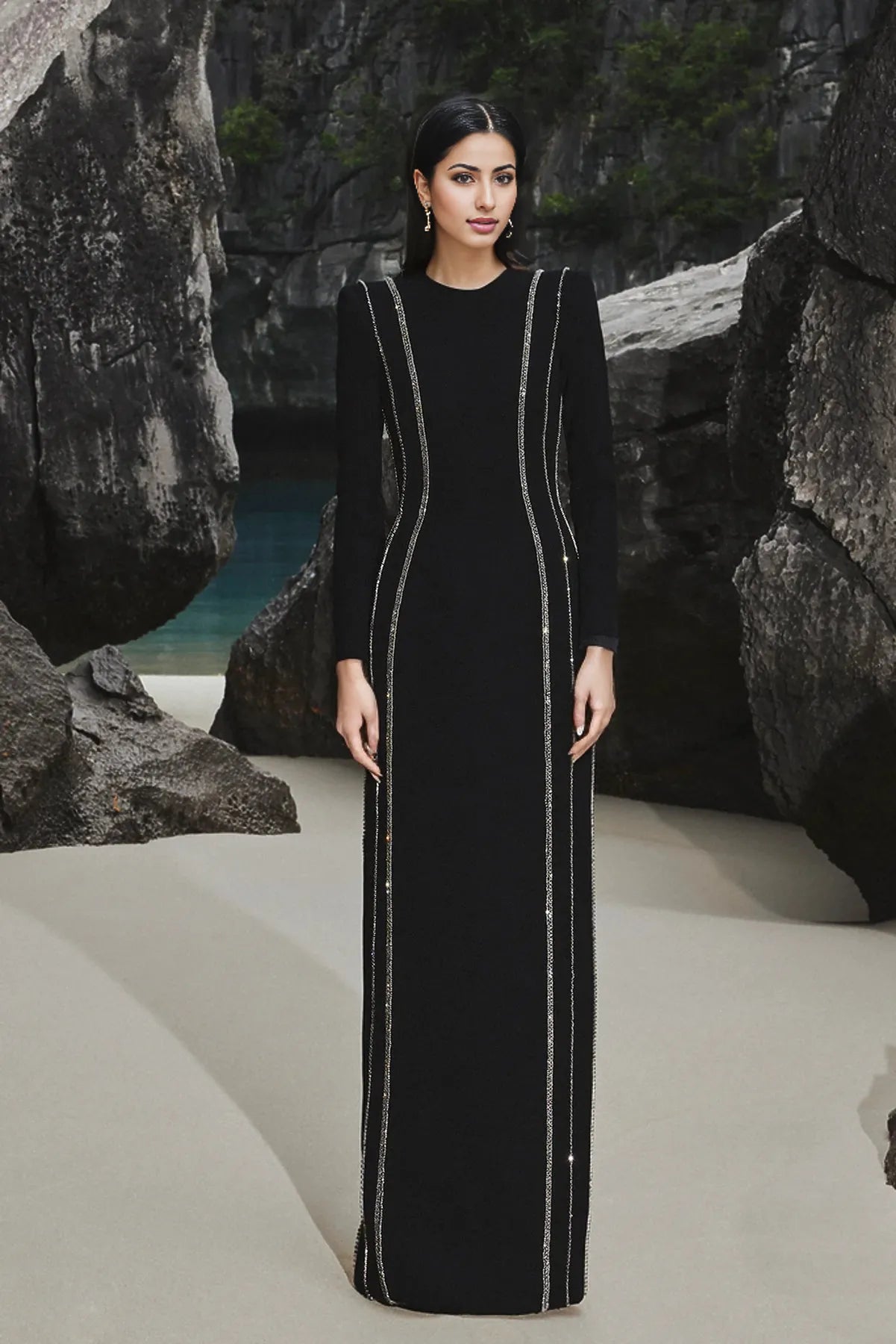 crystal-trim column gown – Zimal