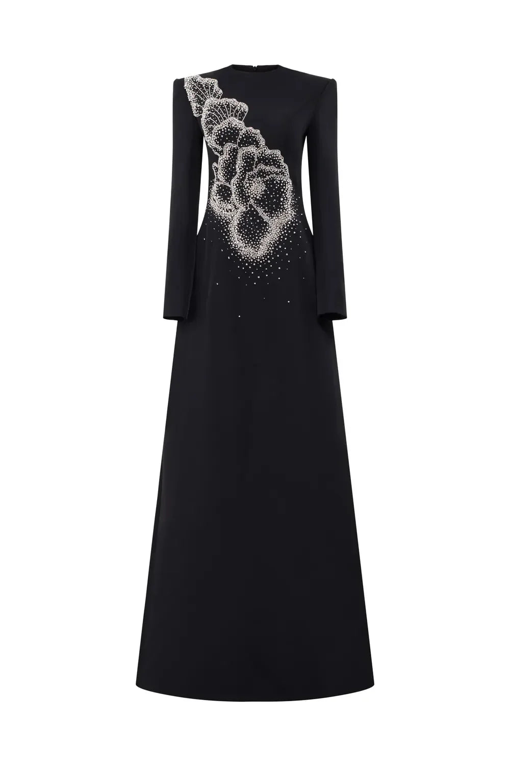 Long-Sleeve A-line Dress with Beaded Floral Accents - BLOSSOM