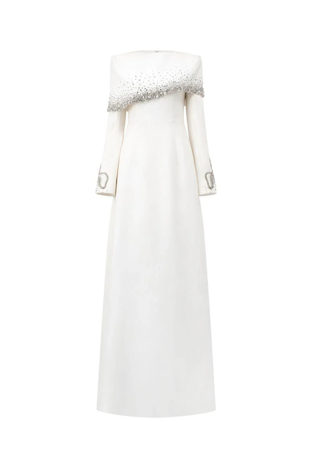 Off-shoulder A-line dress with embellished cuffs - DIANA
