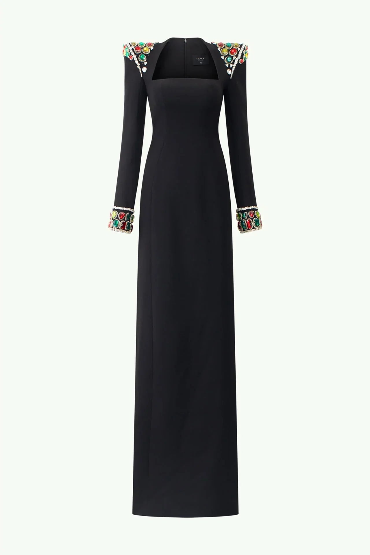 Embellished shoulder column dress with long sleeves – Amonda