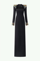 Embellished shoulder column dress with long sleeves – Amonda