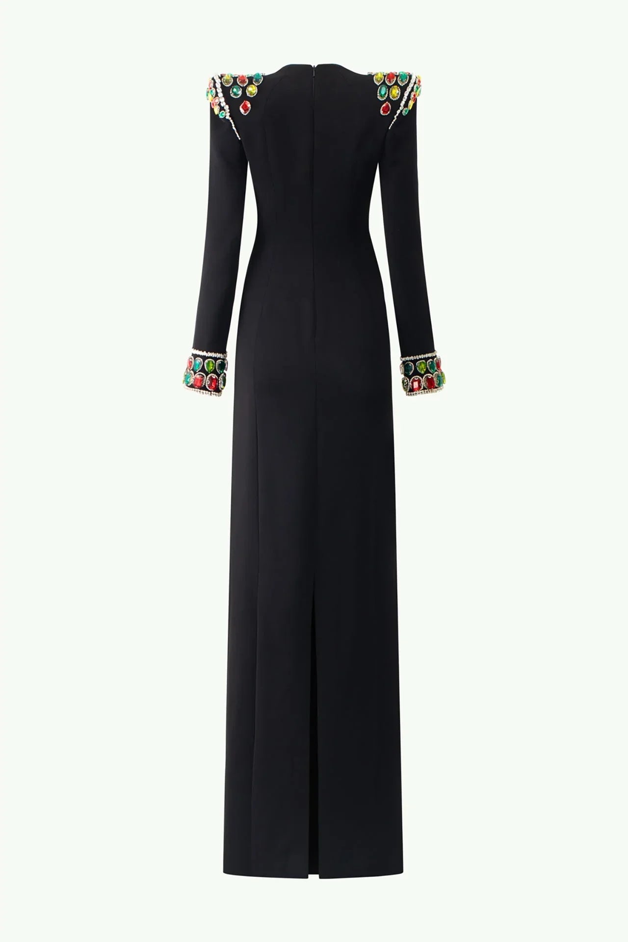 Embellished shoulder column dress with long sleeves – Amonda