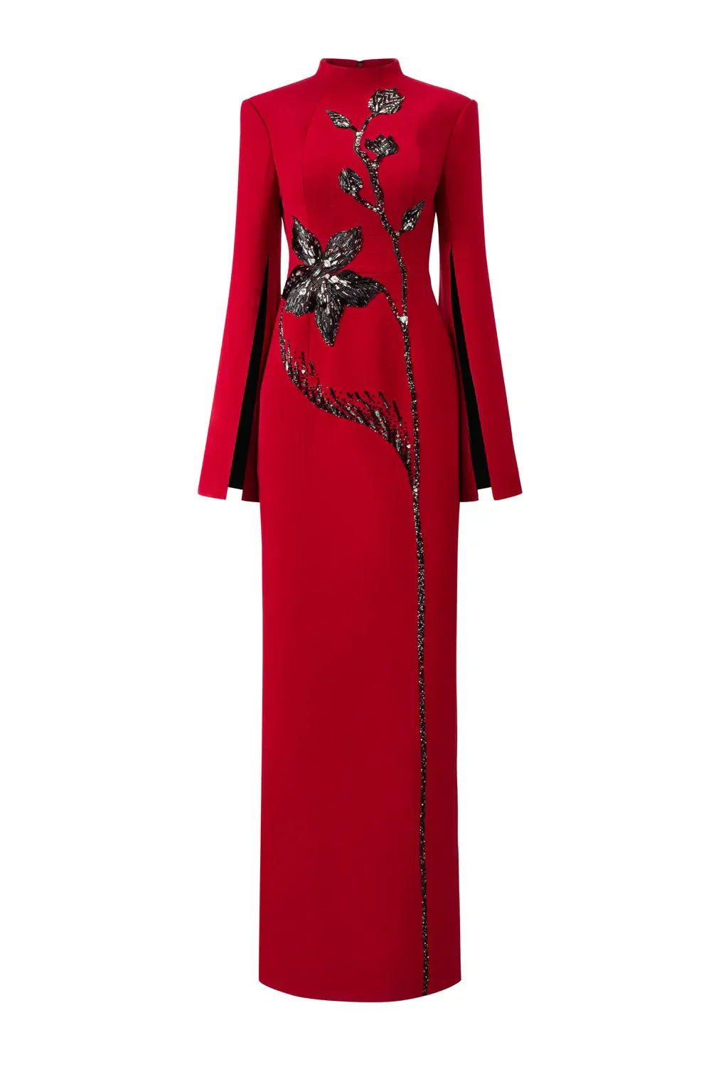 Long-sleeve column dress with floral sequin embellishment - Cecilia