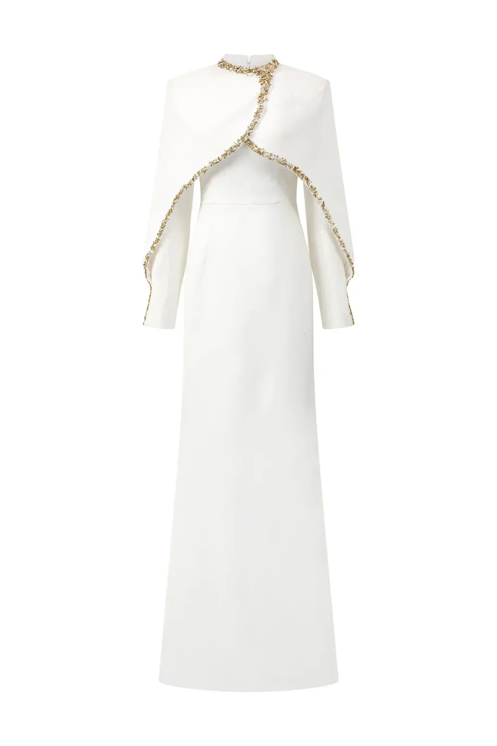 Long-Sleeve Column Dress with Embellished Cape - AURORA