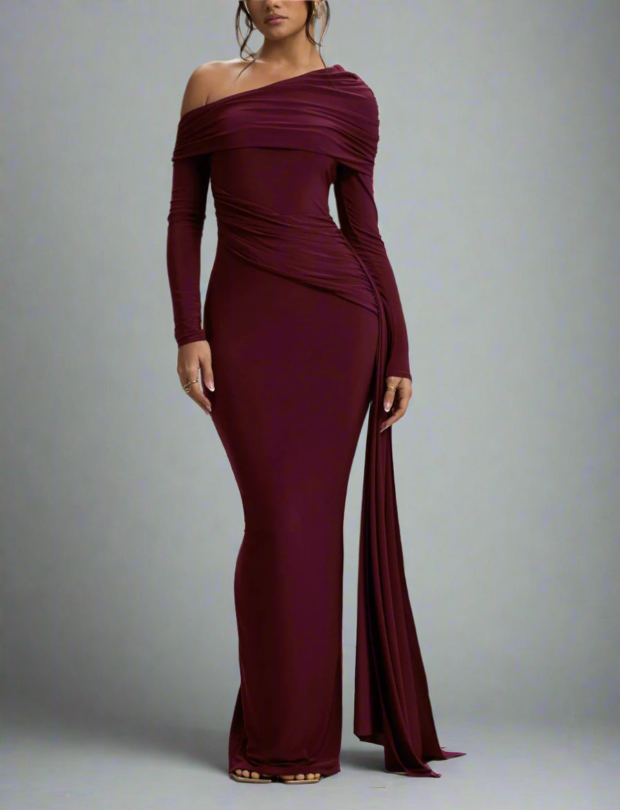 one-shoulder draped jersey gown – Joolen