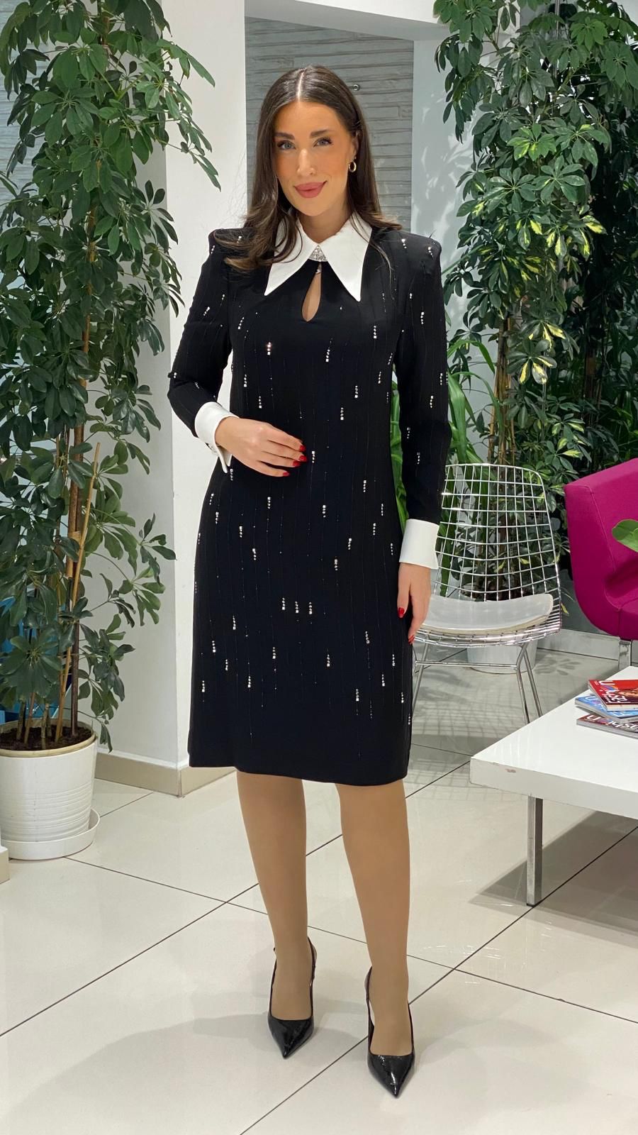 Sequin shirt-collar midi dress – Agel