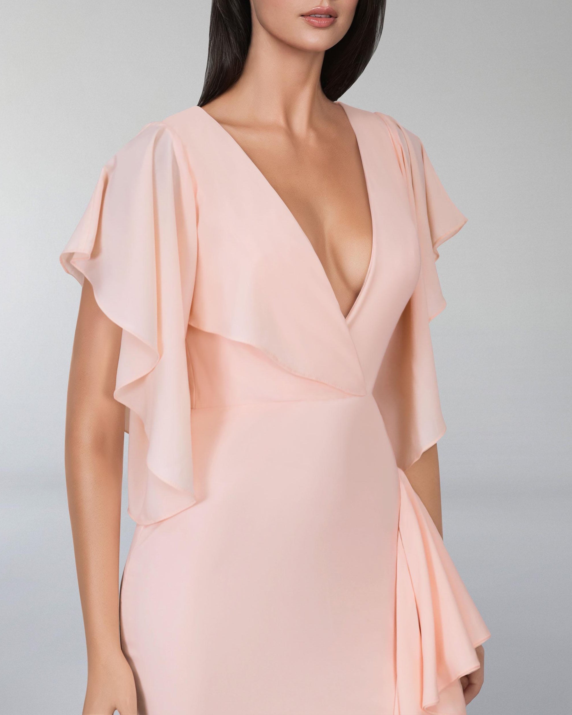 V-neckline ruffle dress with ruffled sleeves
