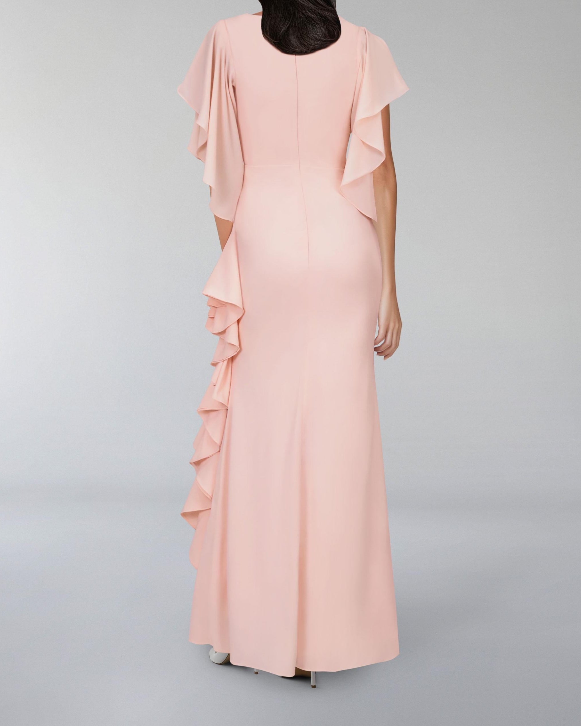 V-neckline ruffle dress with ruffled sleeves