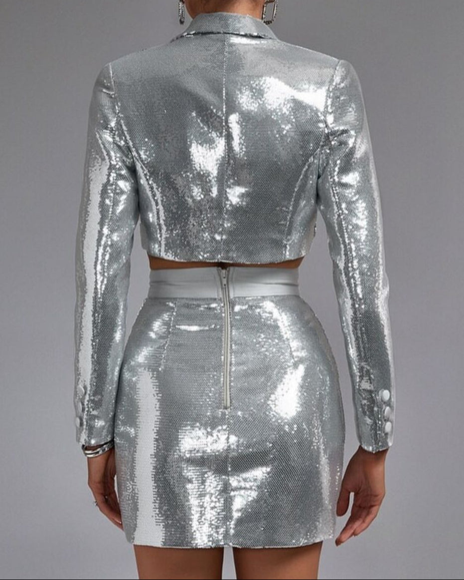 Sequined cropped blazer with high-waisted mini skirt - Zertu
