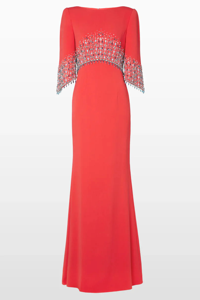 embellished cape sleeve column dress – ELECTRA