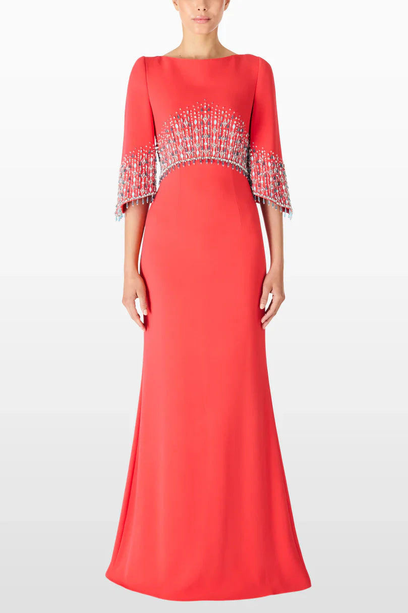 embellished cape sleeve column dress – ELECTRA