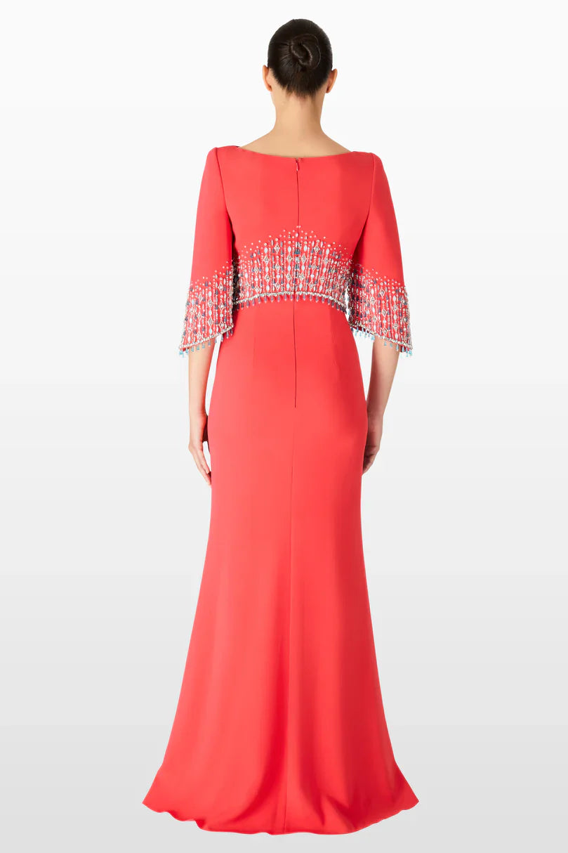embellished cape sleeve column dress – ELECTRA