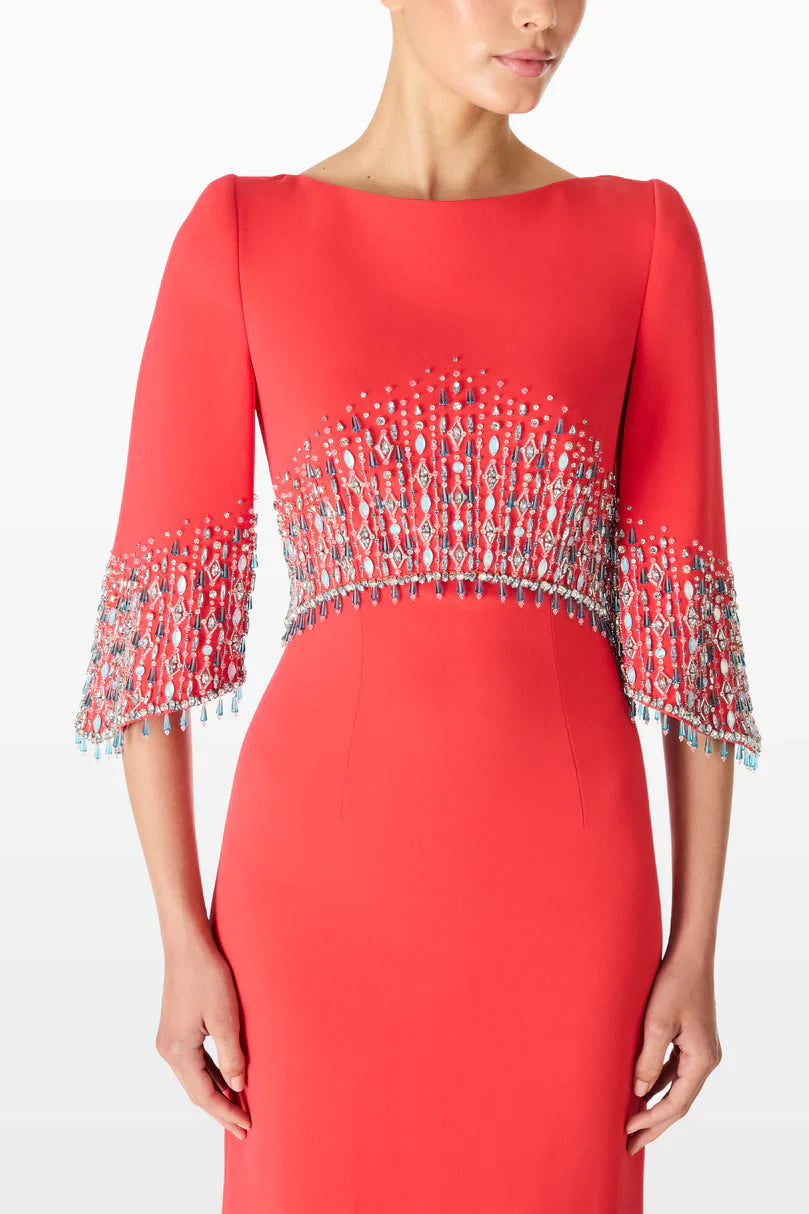 embellished cape sleeve column dress – ELECTRA
