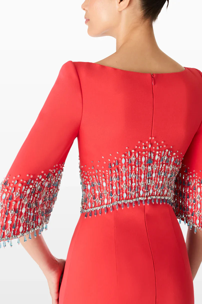 embellished cape sleeve column dress – ELECTRA