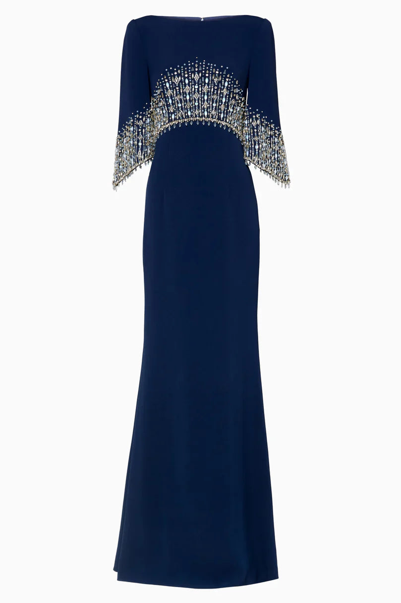 embellished cape sleeve column dress – ELECTRA