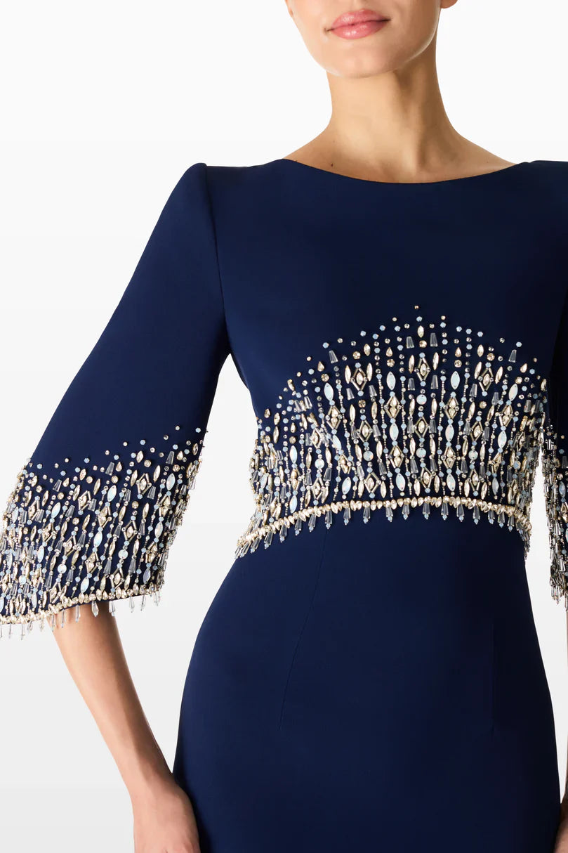 embellished cape sleeve column dress – ELECTRA