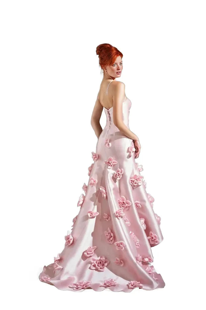 Strapless gown with 3D floral appliqués – Lugan