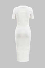 Knit V-Neck Button Short Sleeve Dress