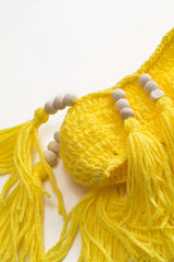 Tie Up Backless Fringe Beaded Bikini Set