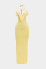 Ruffle Cut Out Tie Up Backless Maxi Dress