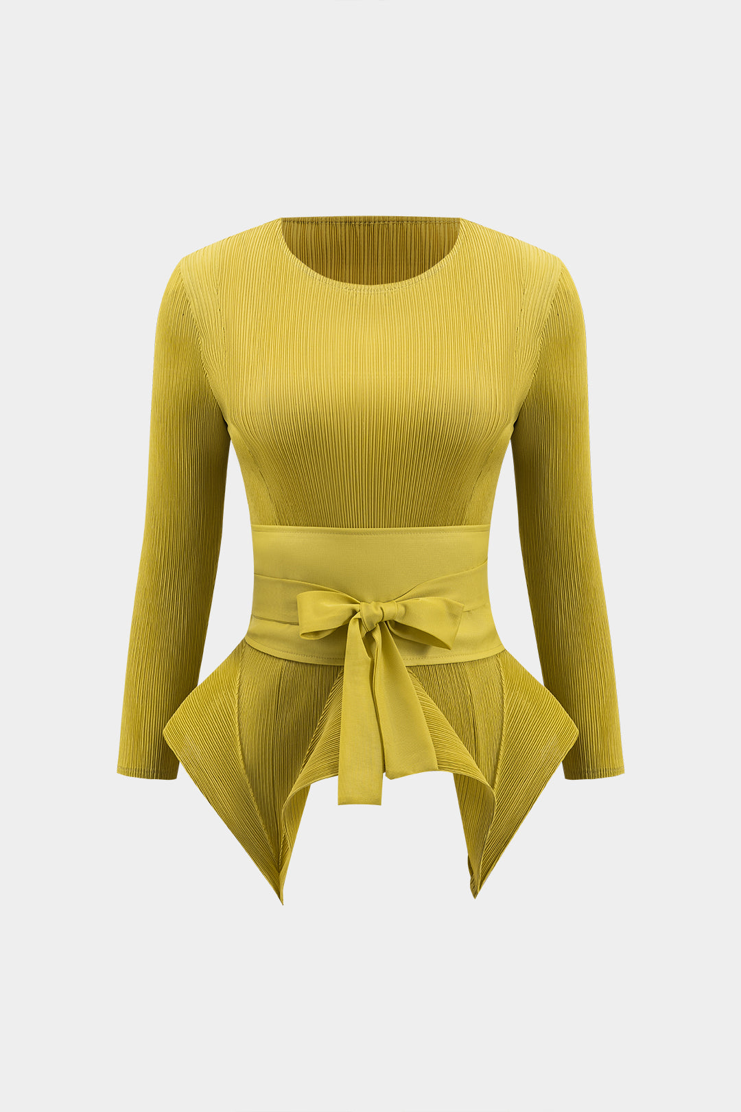 Tie Front Long Sleeve Top And Pleated Skirt Set