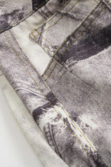 Abstract Print Buttoned Pocket Barrel Trousers