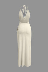 3D Floral V-Neck Backless Slit Maxi Dress