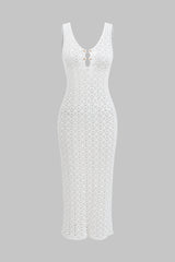Knitted Metallic Cut Out Sheer Sleeveless Dress