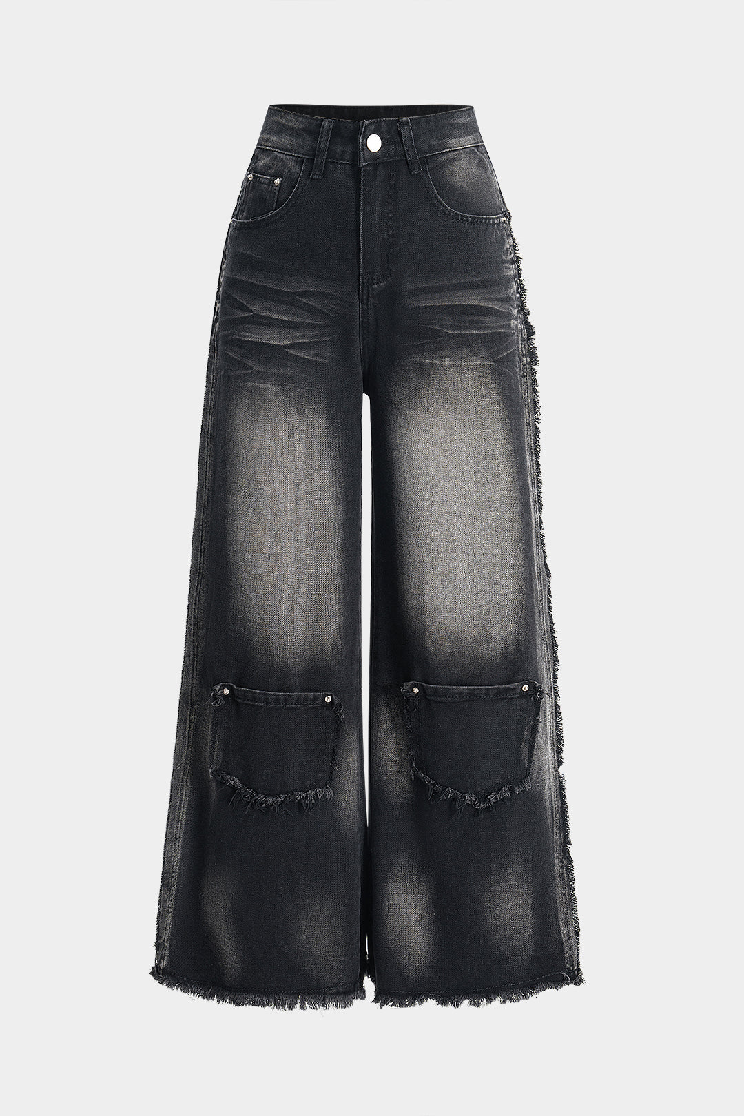Denim Faded Wide Leg Pocket Jeans