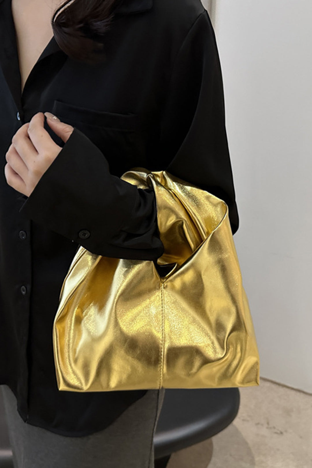 Metallic Wrinkled Tote Bag