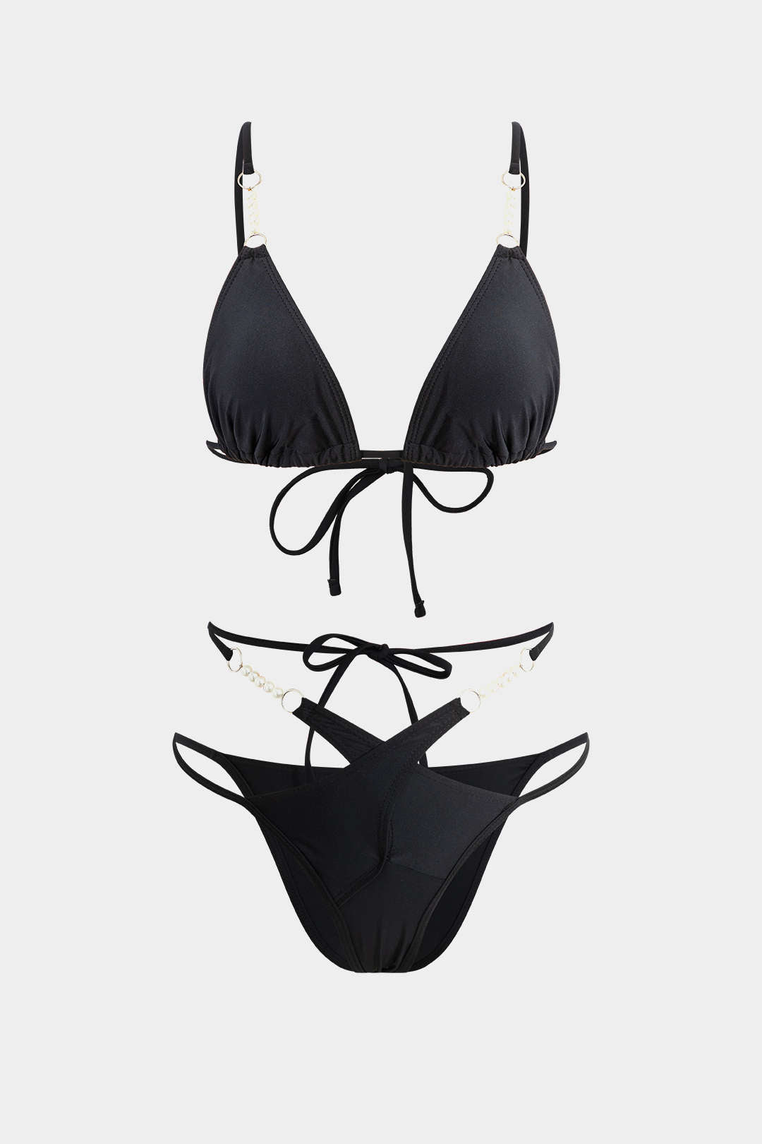 Ruched Pearl Crossed Tie Back Bikini Set