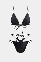 Ruched Pearl Crossed Tie Back Bikini Set