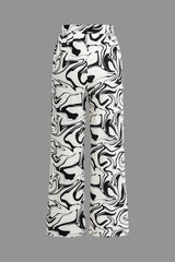 Marble Print High Waist Straight Leg Trousers