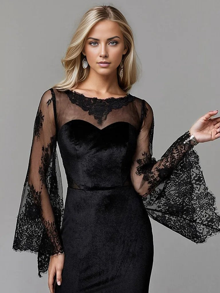 Velvet gown with lace bell sleeves – Nulen