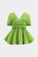 Chiffon Pleated Zipper Backless Mini Dress And Wide Leg Trousers Set