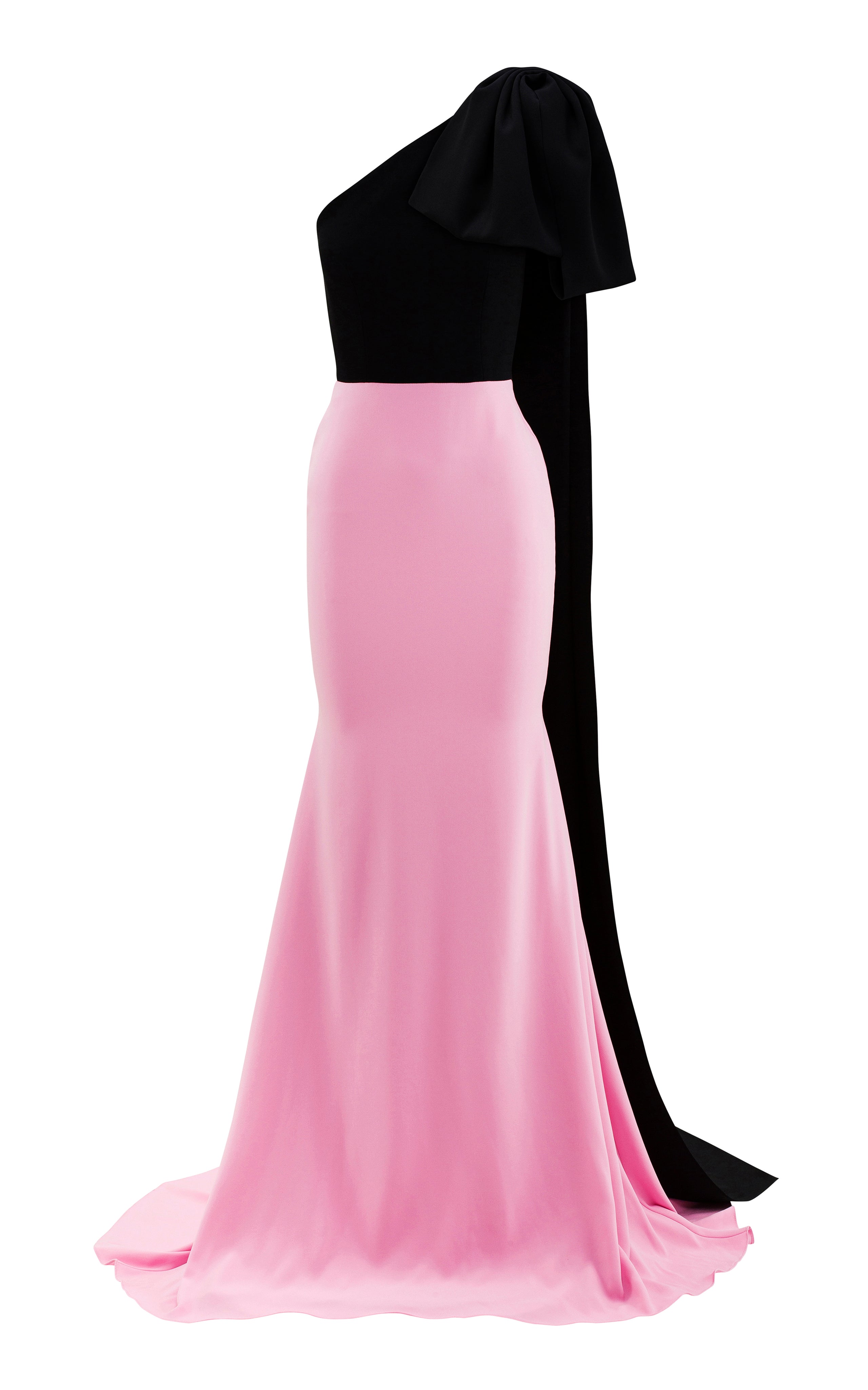 Two-tone one-shoulder gown with draped bow – Golzsa