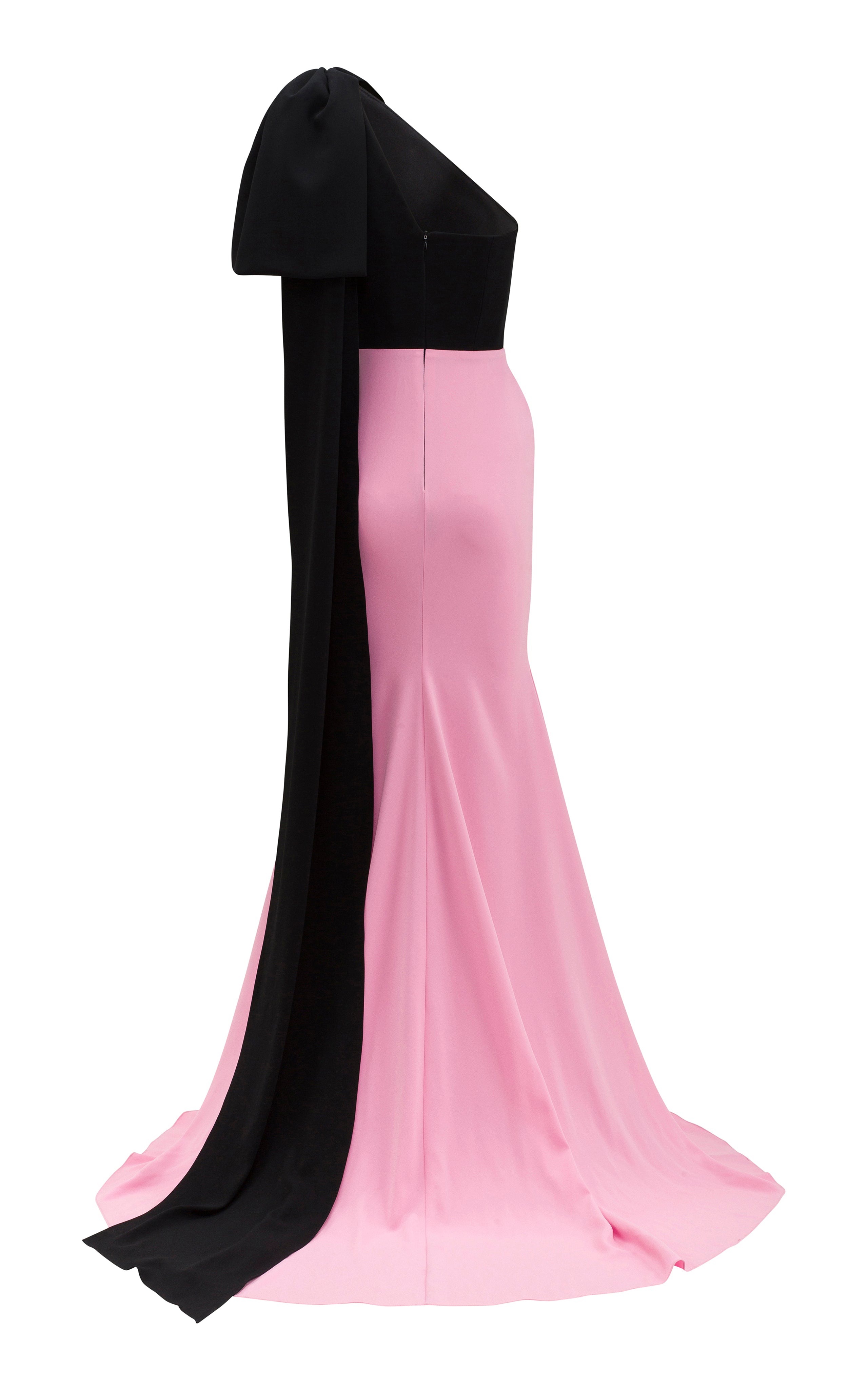 Two-tone one-shoulder gown with draped bow – Golzsa