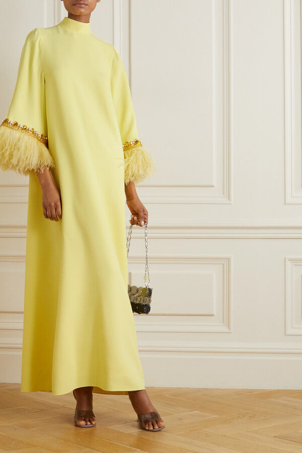 A-line gown with feathered cuffs – Rosien