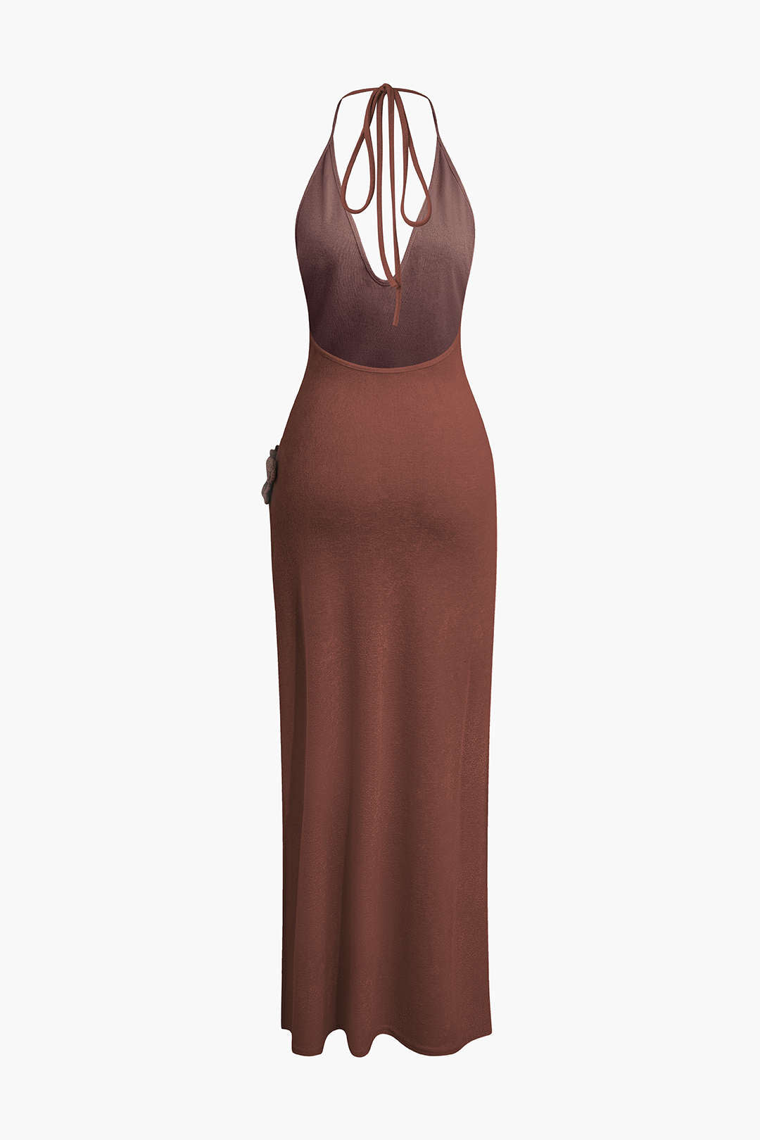 3D Floral V-Neck Backless Slit Maxi Dress