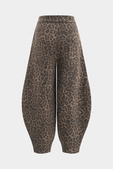 Leopard Print Denim Wide Leg Pants