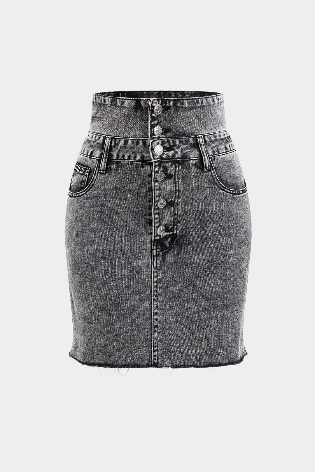 Denim Double Waistband High Waist Skirt