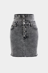 Denim Double Waistband High Waist Skirt