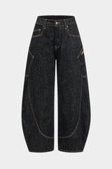 Washed Wide Leg Barrel Jeans
