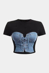 Printed Denim Short Sleeve T-Shirt
