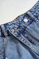 Denim Asymmetry Ripped Button Pocket Shorts