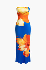 Sunny Floral Cascade Strapless Midi Dress