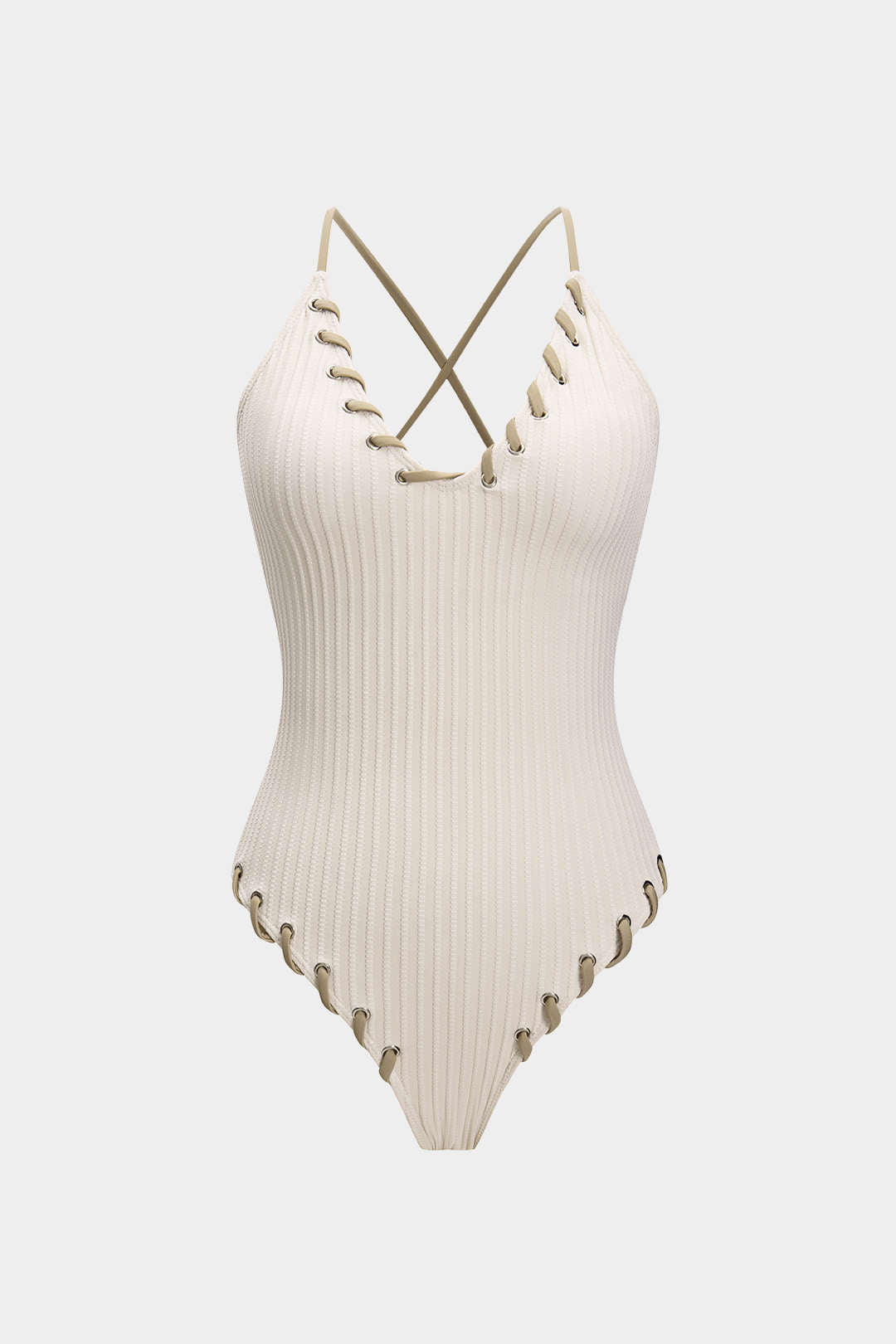 Contrast Whipstitching Tie Back Sleeveless Slip Bodysuit